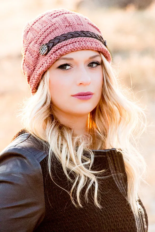 Wool Beanie With Braided Leather