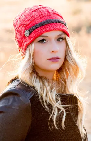 Wool Beanie With Braided Leather