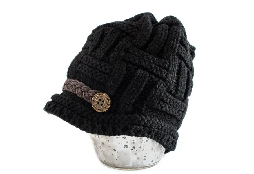 Wool Beanie With Braided Leather