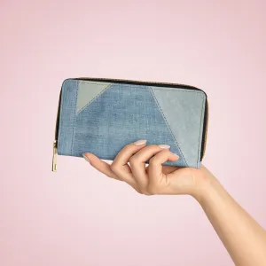 Wristlet Phone Wallet, Blue Denim Geometric Style Purse