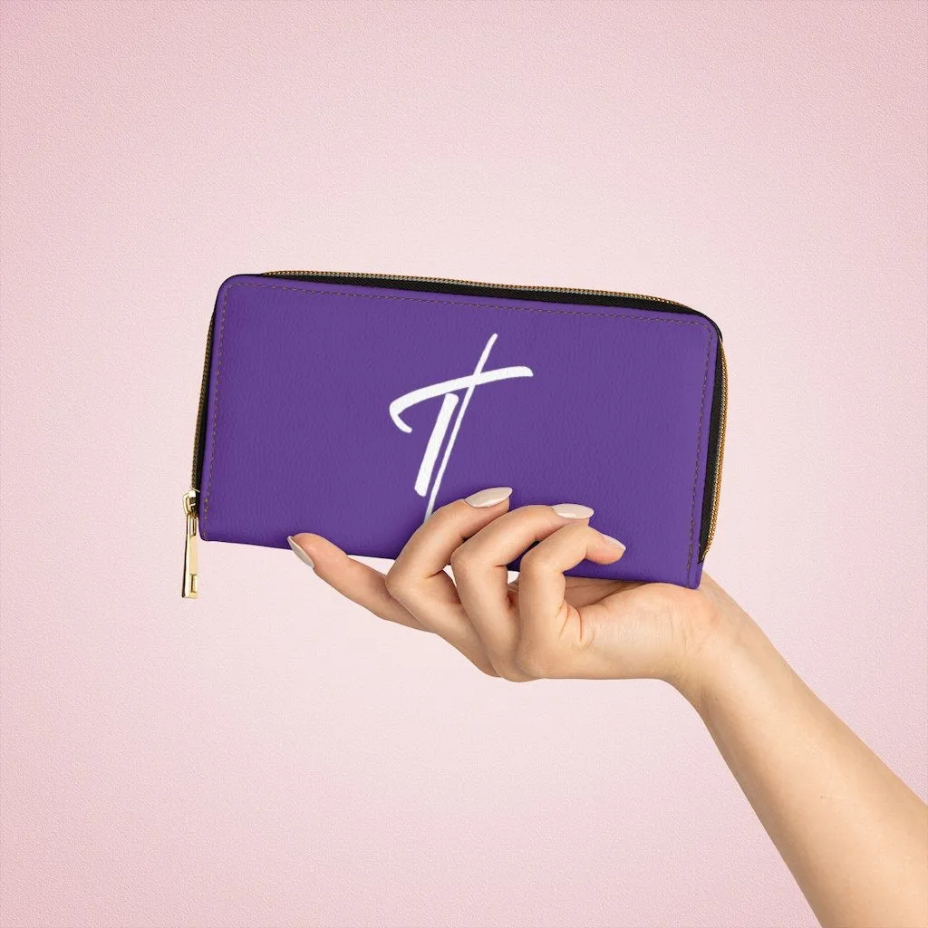 Wristlet Phone Wallet, Purple and White Cross Graphic Purse