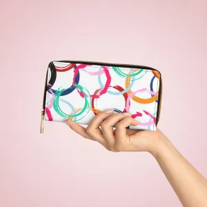 Wristlet Phone Wallet, White Multicolor Circular Style Purse