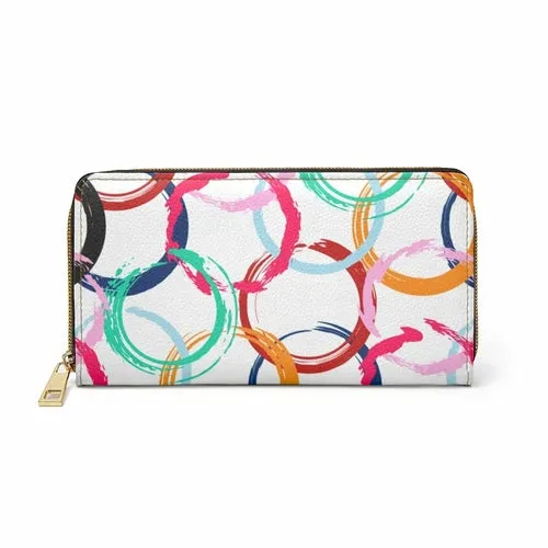 Wristlet Phone Wallet, White Multicolor Circular Style Purse